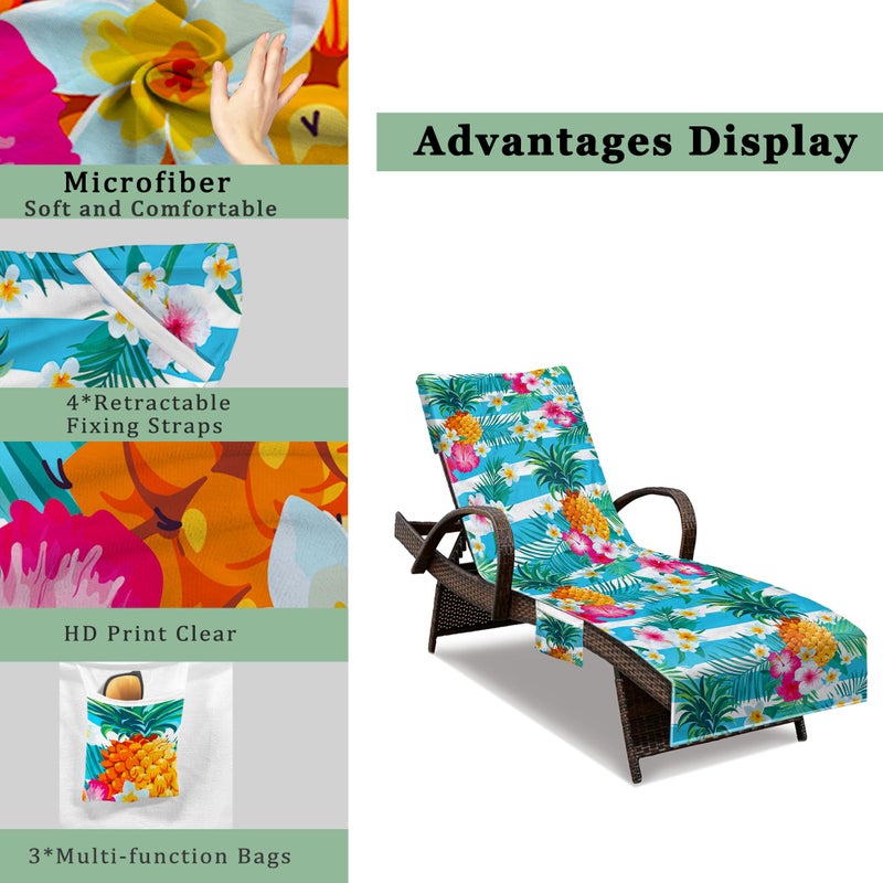 NISDOING Lounge Chair Towel Cover  Beach Chair Cover (Pack of 2)  Pool Lounge Chair Covers for Outdoor Garden  Beach Sun Lounger Hotel Pool Large Size and No Sliding  85"" X 30""  Pineapple - Image 4